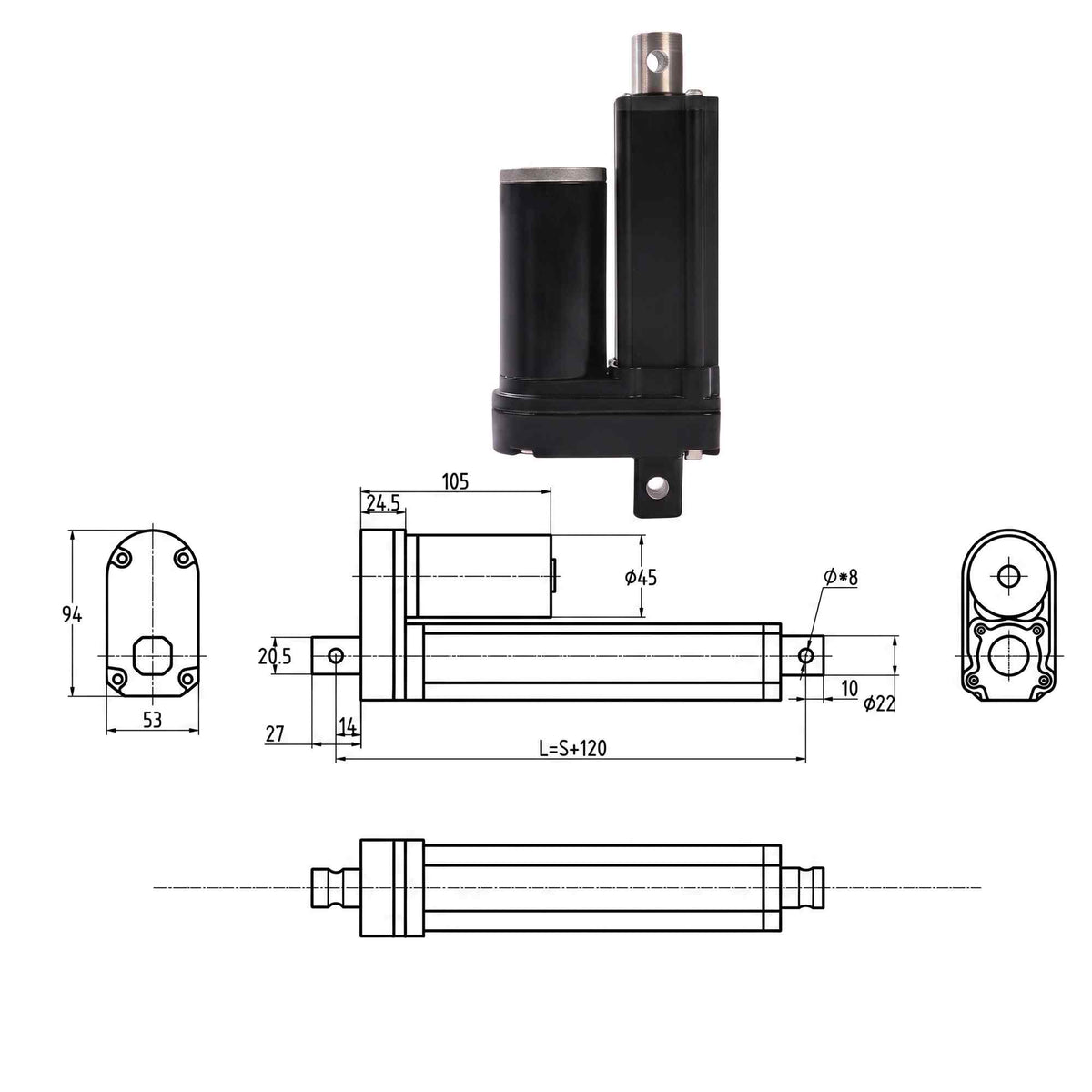 HyHaven HH-LA-U11 3500N / 787 lbs Heavy Duty Linear Actuator | 12V/24V DC | IP65