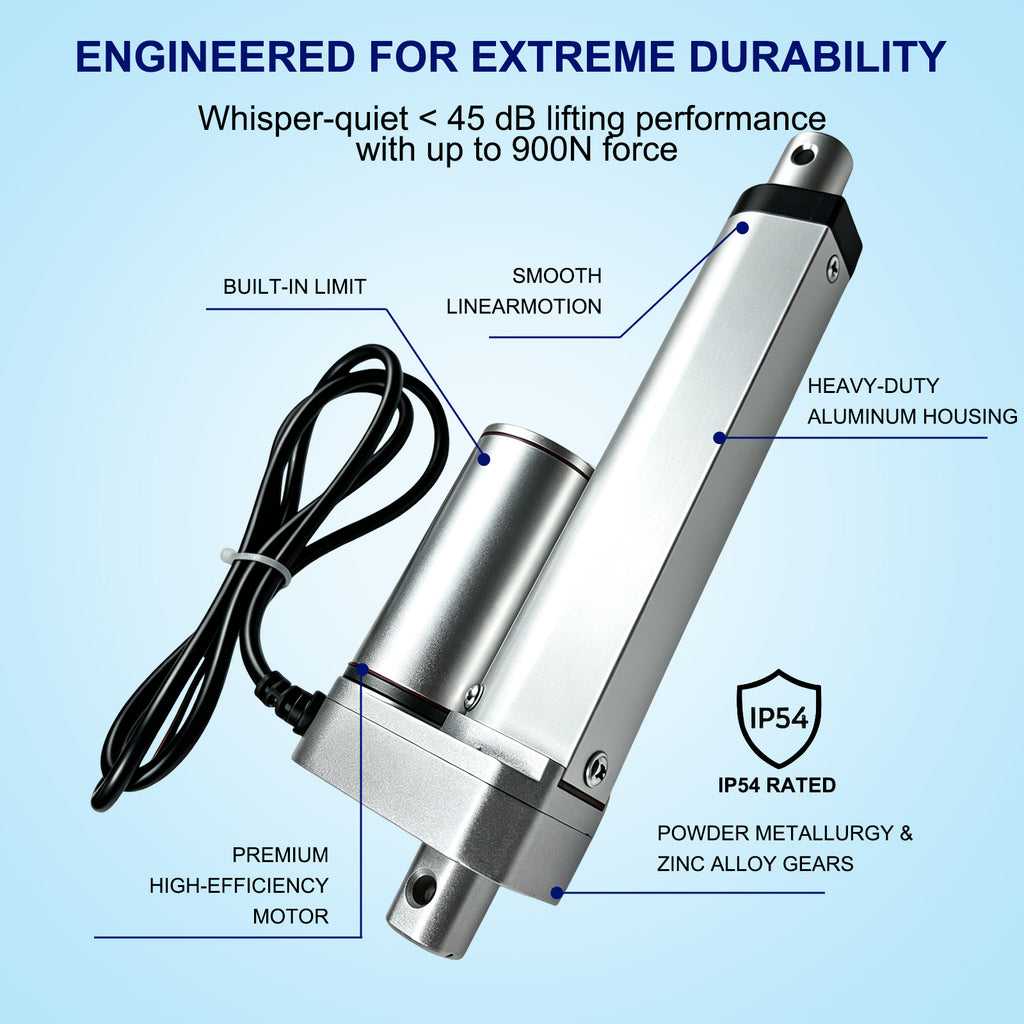HyHaven 12V/24V High Speed Linear Actuator 202 lbs - 10mm/s IP54 Waterproof for RV Bed Lift & TV Lift