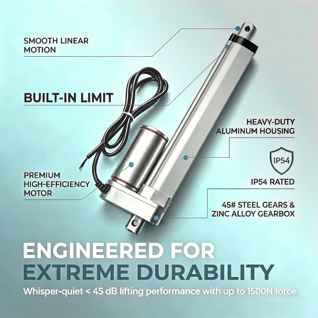 HyHaven 12V/24V Electric Linear Actuator 337 lbs - 6mm/s IP54 Waterproof for Solar Tracker, RV & Chicken Coop Door