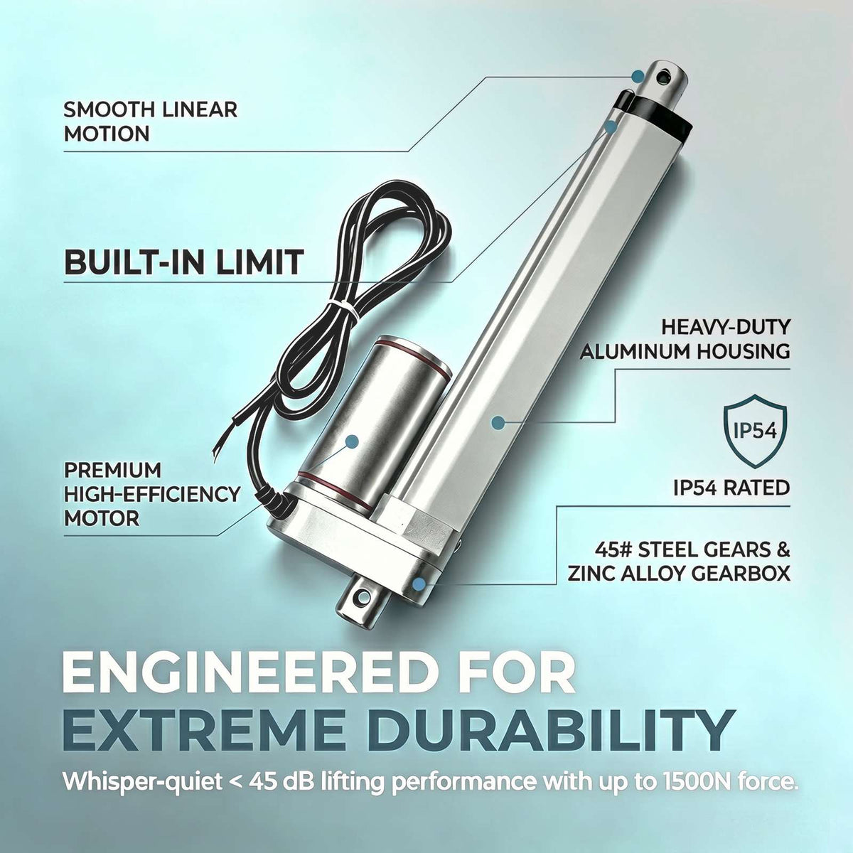 HyHaven HH-LA-U2 1500N / 337 lbs Linear Actuator | 12V/24V DC | IP54