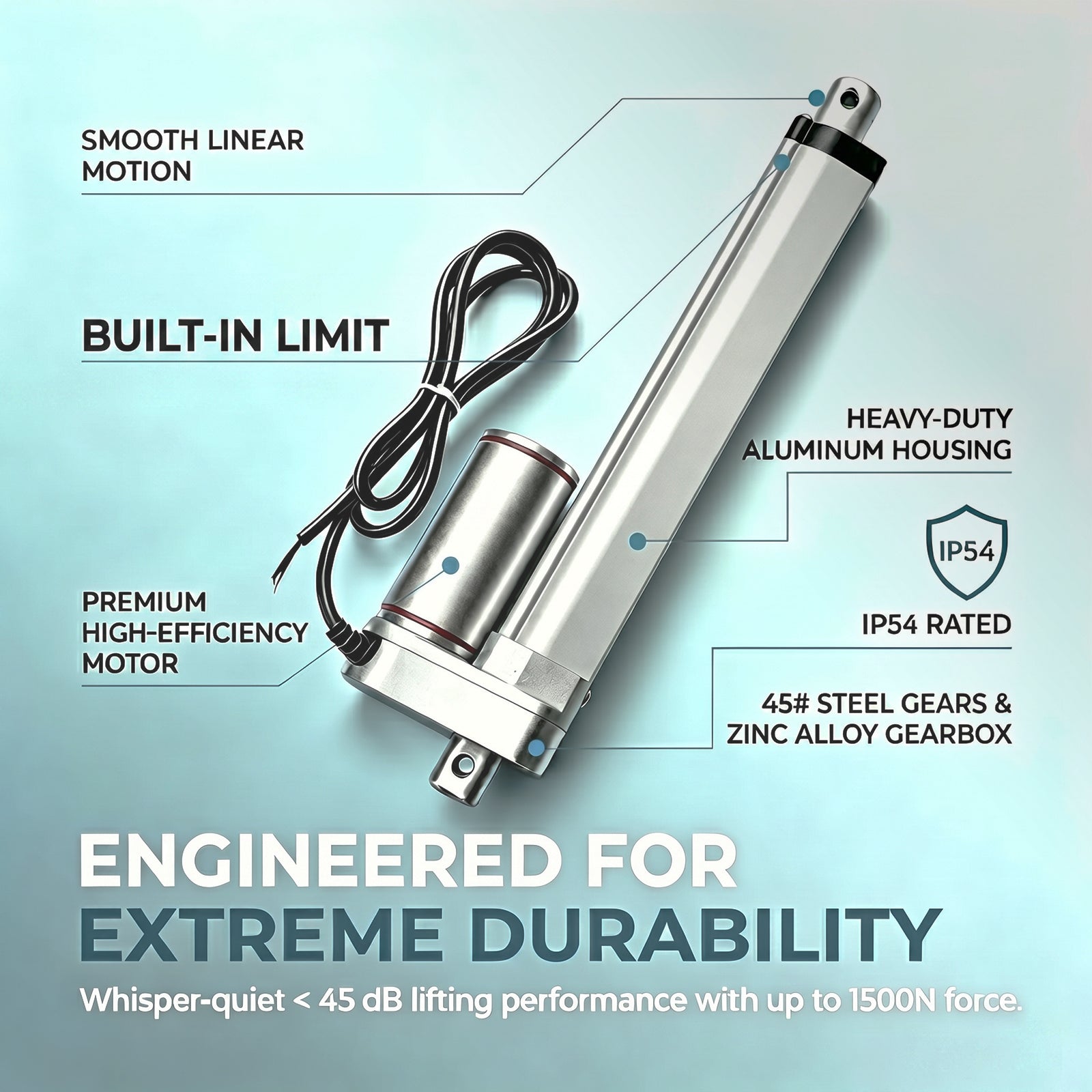 HyHaven 12V/24V Electric Linear Actuator 337 lbs - 6mm/s IP54 Waterproof for Solar Tracker, RV & Chicken Coop Door