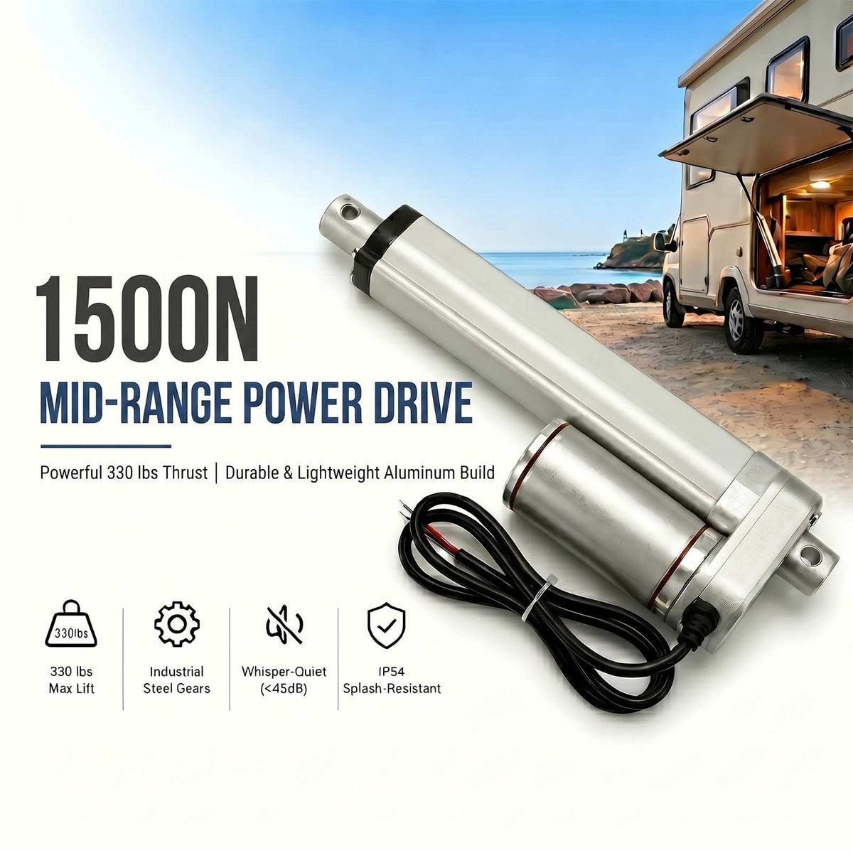 HyHaven HH-LA-U2 1500N / 337 lbs Linear Actuator | 12V/24V DC | IP54