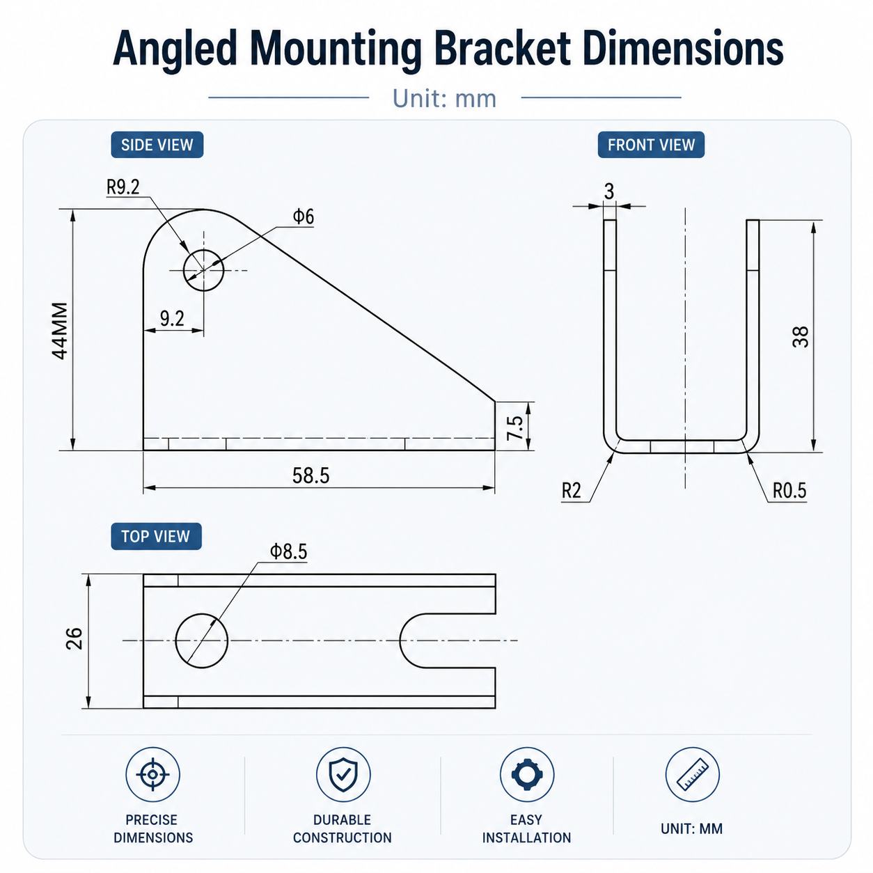 HyHaven angled linear actuator mounting bracket
