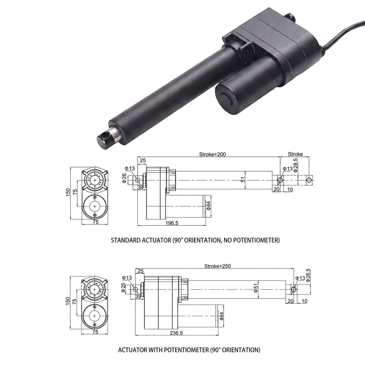 HyHaven HH-LA-U6 7000N / 1574 lbs Heavy Duty Linear Actuator | 12V/24V DC | IP65