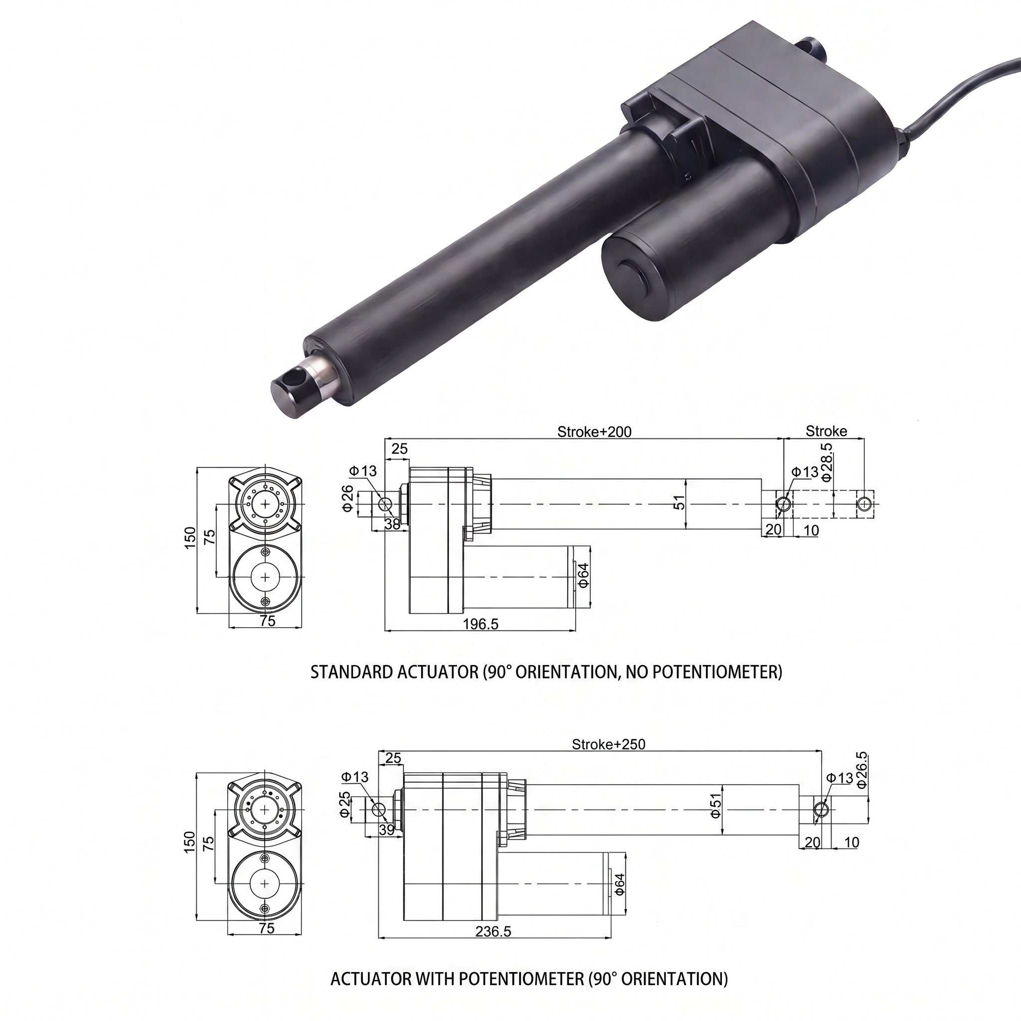 HyHaven 7000N Heavy Duty Linear Actuator 12V/24V – 9mm/s IP65 Waterproof, Tropical Climate Resistant for Auto Gate & RV (100–600mm Stroke)