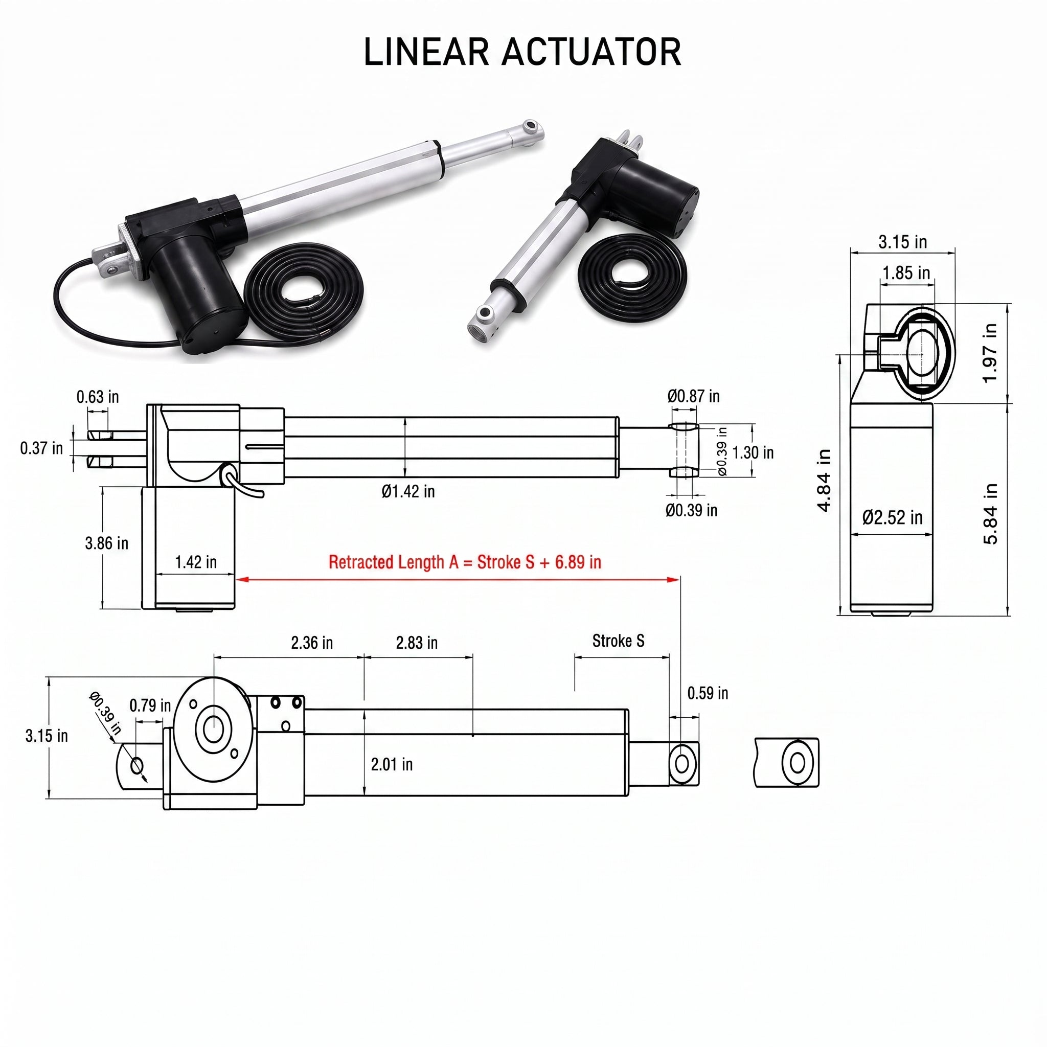 HyHaven 12V/24V Heavy Duty Linear Actuator 1320 lbs - 5mm/s IP54 Waterproof for Industrial, RV, Solar Tracker & Window Opener