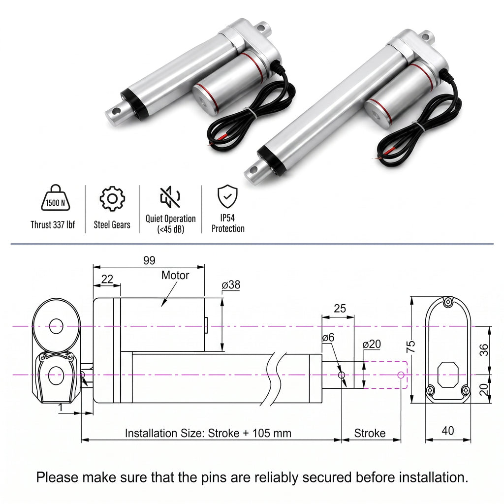 HyHaven 12V/24V Electric Linear Actuator 337 lbs - 6mm/s IP54 Waterproof for Solar Tracker, RV & Chicken Coop Door