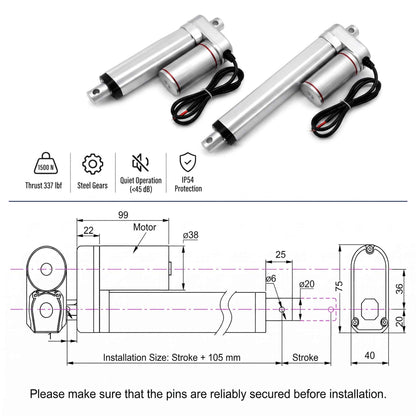 HyHaven HH-LA-U2 1500N / 337 lbs Linear Actuator | 12V/24V DC | IP54