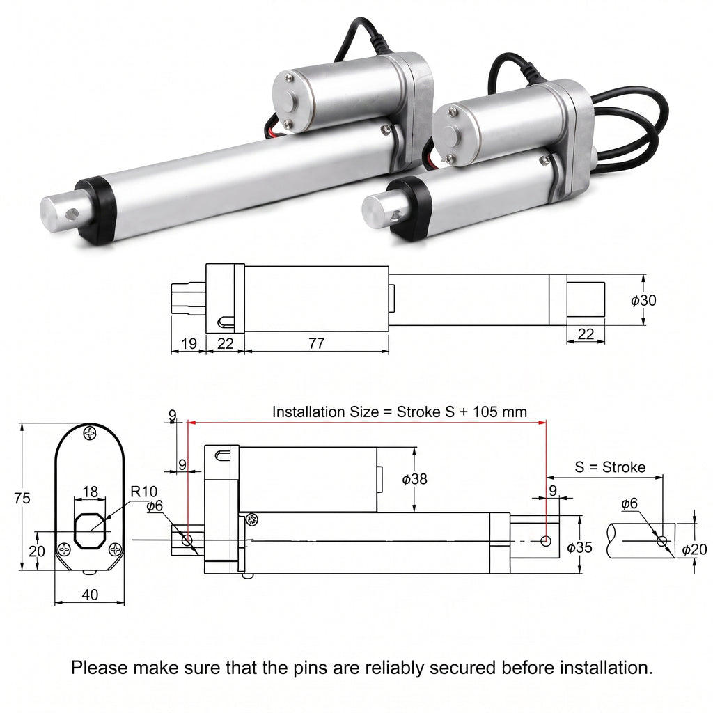 HyHaven 12V/24V High Speed Linear Actuator 202 lbs - 10mm/s IP54 Waterproof for RV Bed Lift & TV Lift