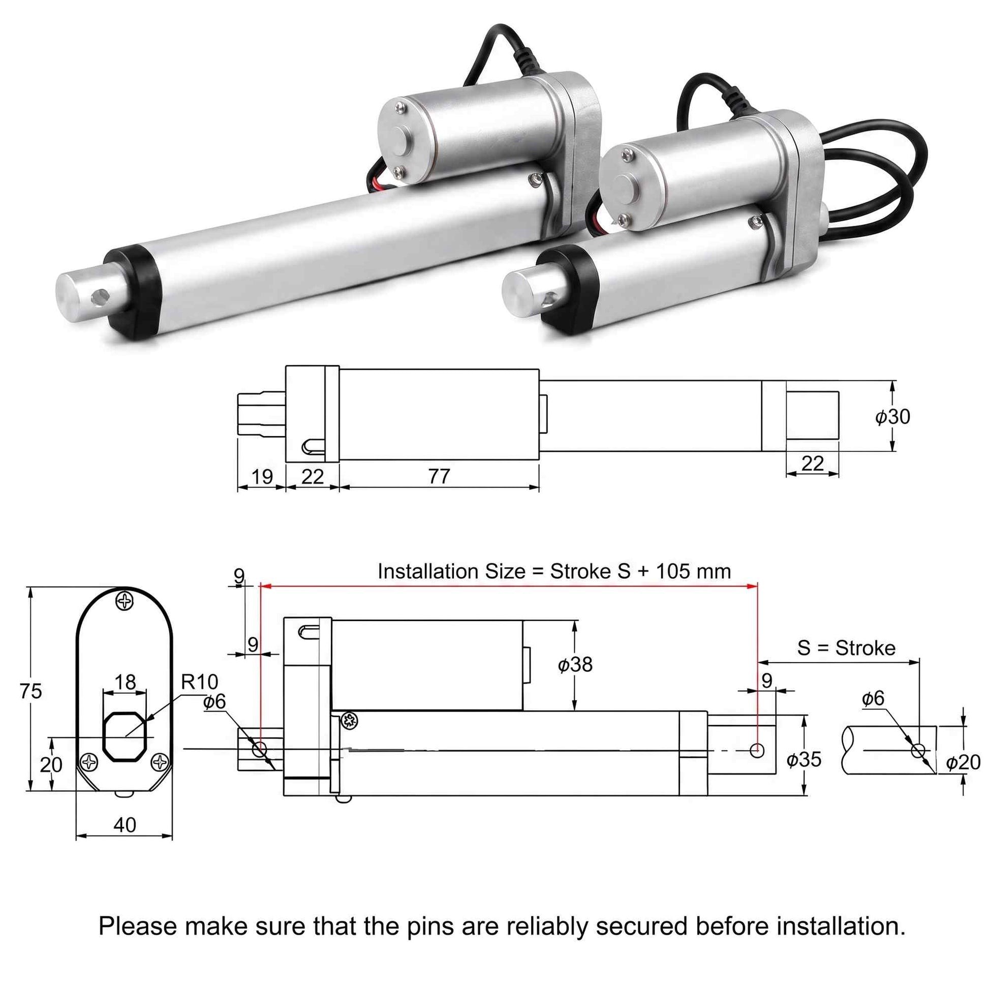 HyHaven HH-LA-U1 900N / 202 lbs Linear Actuator | 12V/24V DC | IP54