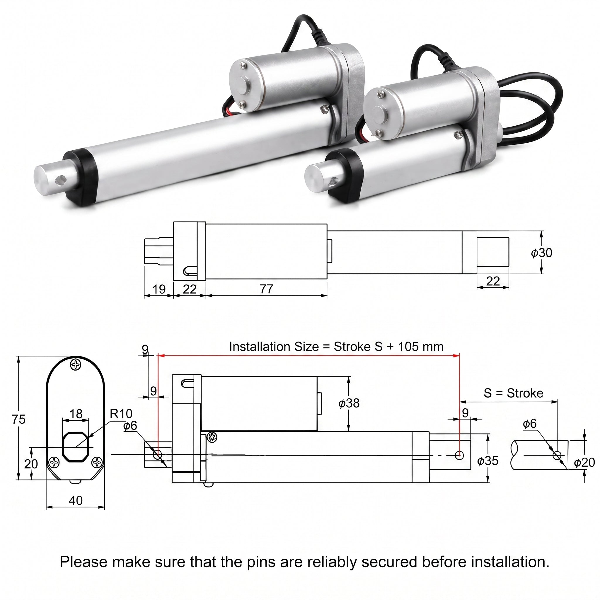 HyHaven 12V/24V High Speed Linear Actuator 202 lbs - 10mm/s IP54 Waterproof for RV Bed Lift & TV Lift