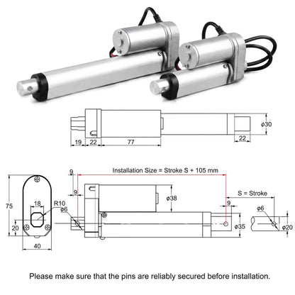 HyHaven HH-LA-U1 900N / 202 lbs Linear Actuator | 12V/24V DC | IP54
